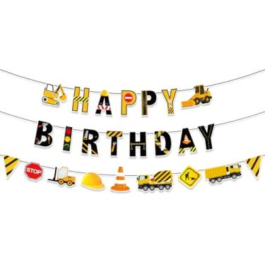 Imagem de Faixa Happy Birthday Construção, Decorações Pré-Enfiadas Aniversário Tema Construção com Design Caminhão Sinal Trânsito Acessórios Festa para Meninos Chá de Bebê