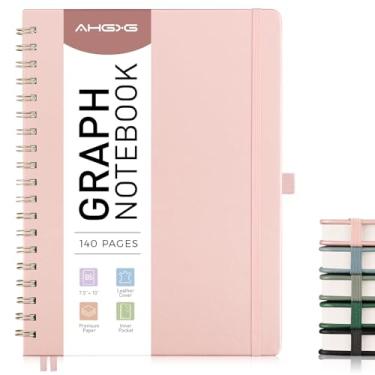 Imagem de AHGXG Caderno de papel milimetrado – Caderno espiral de couro de capa dura, 140 páginas, caderno de grade grande B5, 19,3 x 25,4 cm, papel grosso de 100 g/m², para escrita, matemática, engenharia