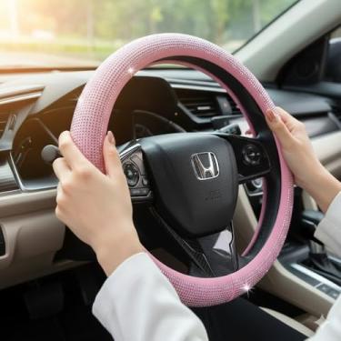 Imagem de Capa para Volante com Strass Brilhante, Rosa, Estilo Luxuoso, Decoração Automotiva Feminina