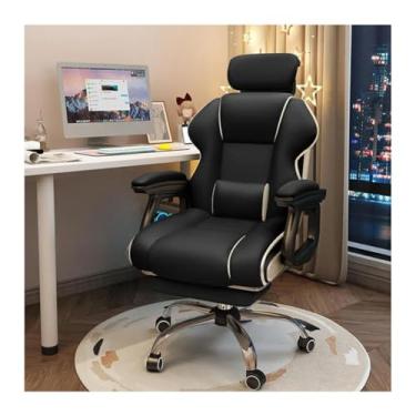 Imagem de HGTRH Cadeira executiva para computador, cadeira ergonômica para escritório em casa, com almofadas altas, apoio de braço, ângulo ajustável, couro sintético para ficar sentado por muito tempo, preto