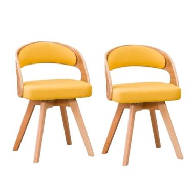 Imagem de Cadeiras de jantar de madeira, cadeira estofada giratória com almofada de linho de algodão e arco oco pernas de madeira para quarto cozinha G 2 peças