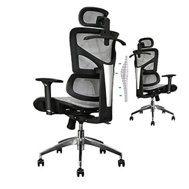 Imagem de HGTRH Cadeira de escritório reclinável, suporte de cadeira de malha para dor lombar, cadeira de mesa de computador com rodas respirável cadeira de escritório ajustável 3D descanso de braço encosto