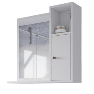 Imagem de Armário com Espelho de Banheiro Aéreo com Porta e Prateleira Suspenso Espelheira Beauty(BRANCO)