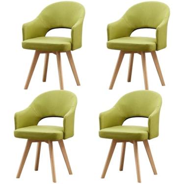 Imagem de Cadeiras giratórias modernas, cadeiras de jantar de meados do século com apoio de braço e pernas de madeira maciça preta para escritório em casa, cozinha, 4 peças