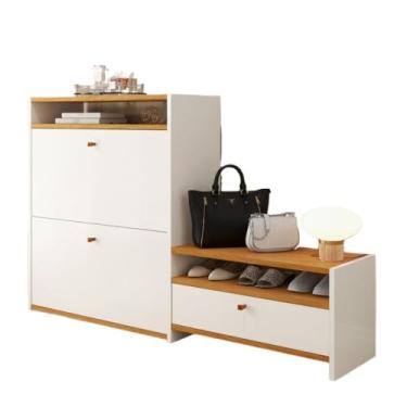 Imagem de Sapateira Organizadora Com Prateleira e Gaveta Basculante Hall de Entrada (Diamante Off White Com Nature)