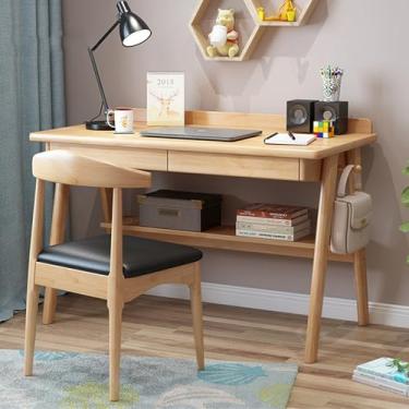 Imagem de Yadlan Mesa infantil com armazenamento, mesa de estudo com gavetas, mesa de estudo de madeira, quarto de estudo, mesa de escritório em casa espaçosa com prateleira de madeira maciça, mesa de estudo