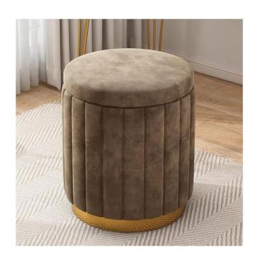 Imagem de HGTRH Banqueta de veludo com armazenamento, otomano redondo com pequeno lugar estofado para quarto, sala de estar, descanso para os pés, quarto, banquinho de maquiagem, café