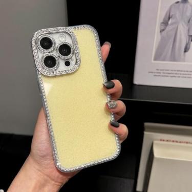 Imagem de HTVJFX Capa luxuosa com glitter e proteção contra choque para câmera e flash para iPhone 13 (para iPhone 13/amarelo)