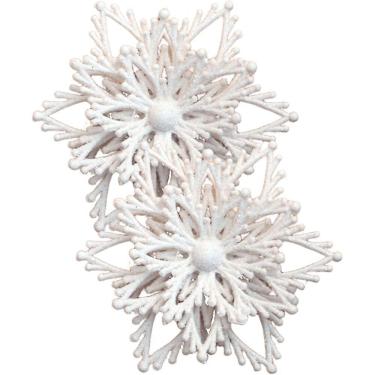 Imagem de Kit 16 Flores Natal Com Glitter Branco Natalino Enfeite 10cm