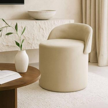 Imagem de Puff Banco Orgânico Encosto Redondo Sala Estar Quarto Suede Bege