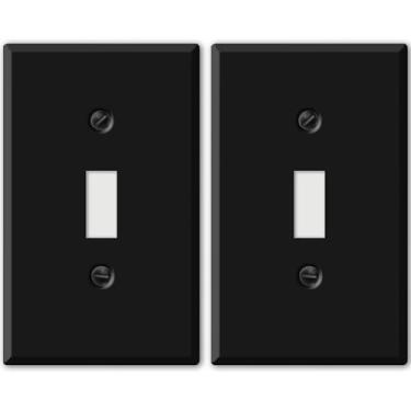 Imagem de (Pacote com 2) Placa de parede de metal preta para interruptor, capa de tomada preta, tamanho padrão de 11,4 cm x 7 cm, capas de interruptor de luz preta fosca, feita nos EUA, resistente à corrosão