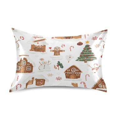 Imagem de Blueangle Fronha de cetim Floresta de Natal para cabelo e pele, fronha de seda, tamanho Queen (51 x 76 cm) - Capas de almofada de cetim com fecho de envelope (667)