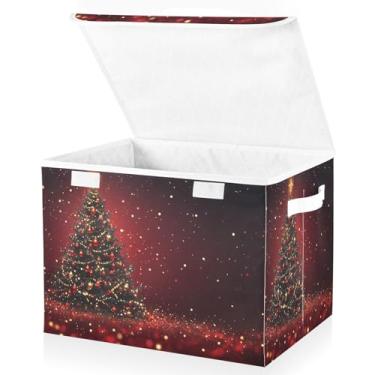 Imagem de Blueangle Cestos de armazenamento de árvore de Natal brilhantes com tampas, 42 x 32 x 30 cm, grande cesta organizadora dobrável para decoração de casa e escritório (435)