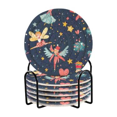 Imagem de Blueangle 6 peças de porta-copos de desenho animado para bebidas, porta-copos de tecido redondo super absorvente para mesa de café, proteção de mesa para decoração de casa (178)