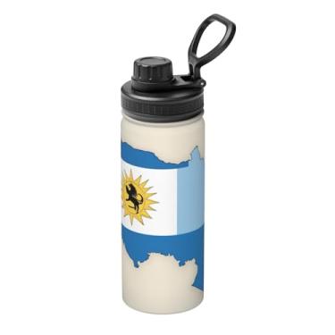 Imagem de Garrafa térmica esportiva de aço inoxidável com estampa Map01 da bandeira do Uruguai, 510 g, garrafa de água à prova de vazamento