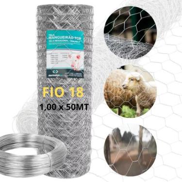 Imagem de Tela Mangueirão Fio 18 1,00x50m Malha 3 Galvanizada Cercamento Rural C