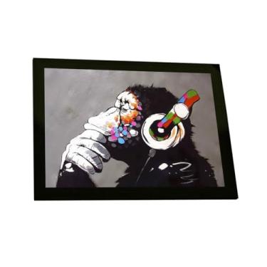Imagem de Quadro Decorativo Grafite Macaco Ouvindo Musica Arte Rua Decoração Poster Quarto Sala