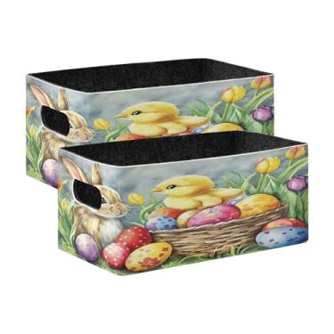 Imagem de xigua Conjunto de 2 caixas de armazenamento de coelhinho da Páscoa, cubo de armazenamento dobrável, organizador de cestas de armazenamento para livros, prateleiras, armário, lavanderia, berçário