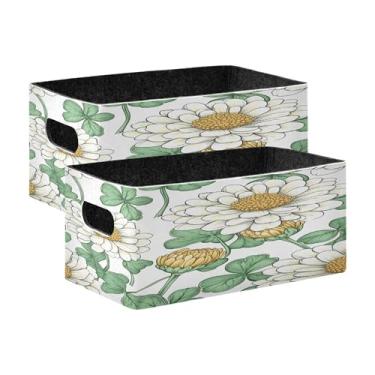Imagem de xigua Conjunto de 2 caixas de armazenamento de trevo e crisântemo, cubo de armazenamento dobrável, organizador de cestas de armazenamento para livros, prateleiras, armário, lavanderia, berçário