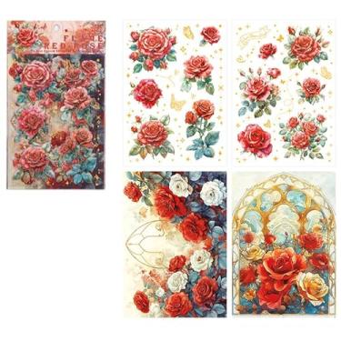 Imagem de Adesivos Washi florais de folha dourada à prova d'água para agenda de scrapbooking e decoração de artesanato DIY