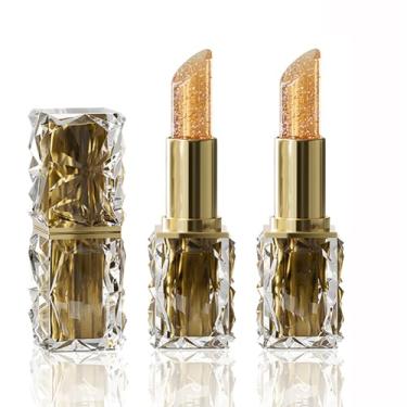 Imagem de Petansy Batom que muda de cor, 2 cores, flocos dourados, hidratante brilhante, brilho labial de longa duração, protetor labial colorido para mulheres