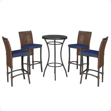 Imagem de Mesa Bistro E 4 Banquetas Roma Preta Corda Náutica 10 Marrom