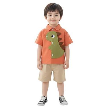 Imagem de Conjunto Infantil Camisa Dinossauro e Bermuda Bege Menino - - anjo da 
