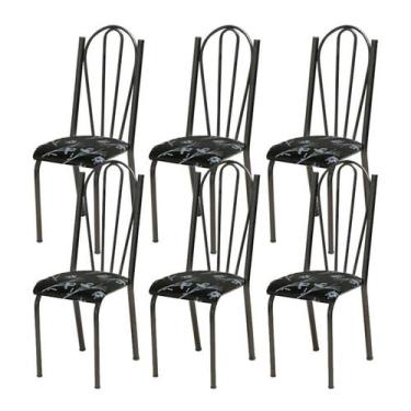 Imagem de Kit 06 Cadeiras Tubular Cromo Preto 021 Assento Preto Florido - Artefa