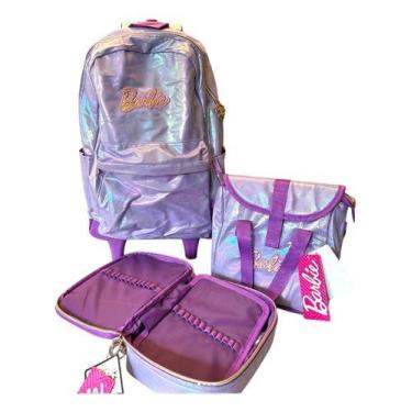 Imagem de Kit Mochila Escolar Troller Rodinha Juvenil Barbie Luxcel, Rosa, Chicl
