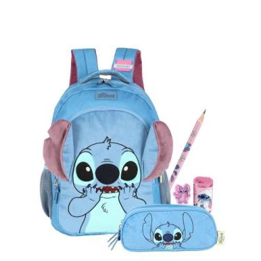 Imagem de Kit Mochila Stitch Costas Peluciado E Estojo Triplo Escolar - Luxcel, 