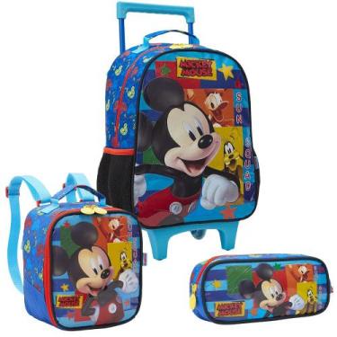 Imagem de Kit Mochila De Rodinhas Lancheira Estojo Mickey Mouse Disney, Azul