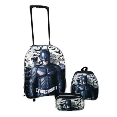 Imagem de Mochila Escolar Infantil Rodinhas Batman Lancheira + Estojo