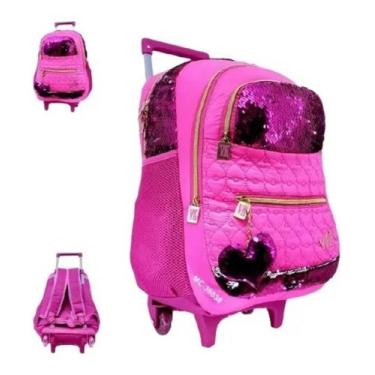 Imagem de Mochila Rodinha Juvenil Menina Vkc Com Chaveiro E Paetê, Preto