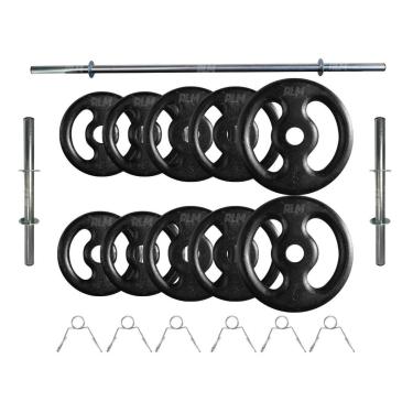 Imagem de Kit Anilhas Ferro Fundido 30 Kg + Barras com Presilhas-Unissex