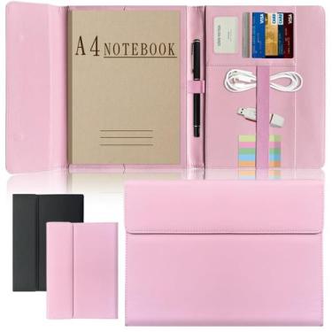 Imagem de Portfólio para notebook Hehyxade A4 em couro PU macio rosa