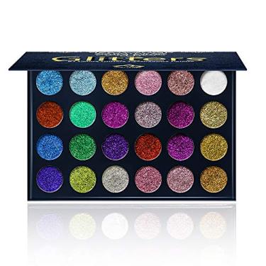 Imagem de Aolailiya Paleta de sombras com glitter prensado de 24 cores – Paleta de maquiagem mineral ultra cintilante pó de longa duração à prova d'água
