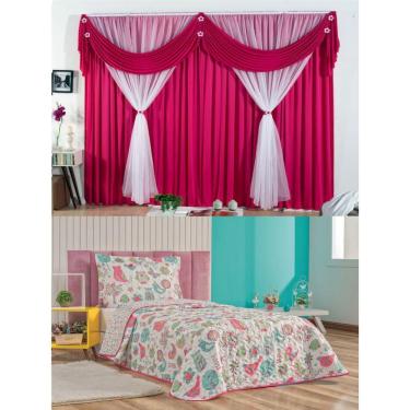 Imagem de Cortina Jessica Quarto Menina e Colcha Matelada Coruja - Pink