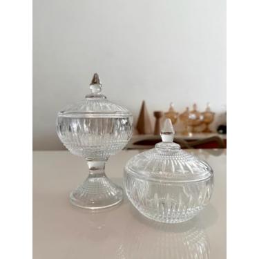 Imagem de Par de Potiches Premium de Cristal Transparente Decorativos Bomboniere Baleiro Porta Cápsula