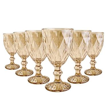 Imagem de Jogo 6 Taças Diamond Bico De Jaca Dourado Água Vinho 300ml