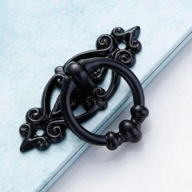 Imagem de Maçaneta da porta do armário, alça de liga antiga, retrô, gaveta, anel de puxar, anel de suspensão, ferragens de móveis, preto, 1