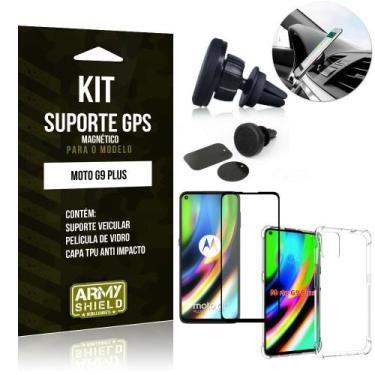 Imagem de Kit Suporte Veicular Magnético Moto G9 Plus + Capinha Anti Impacto + P