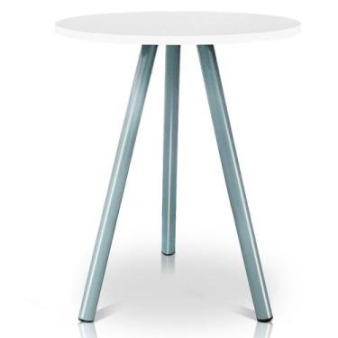 Imagem de Mesa de Canto Lateral Atlanta Tripé Redonda Tampo em MDF Prata e Branc