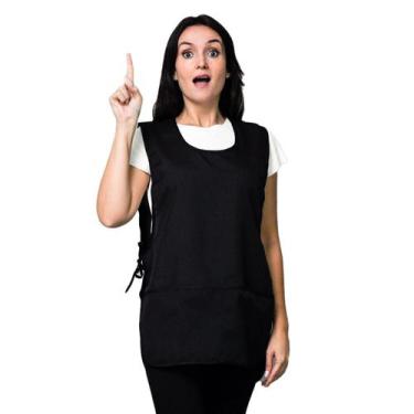 Imagem de Kit 10 Avental Bata Oxford LojaLoja Liso Preto Frente e Costa Com 2 Bo