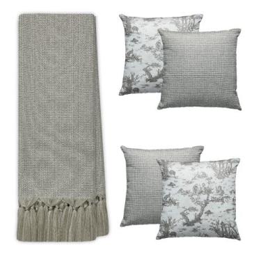 Imagem de Kit Manta Para Sofá Rústico Lisa Luxuosa Com 4 Capas de Almofadas - Mi