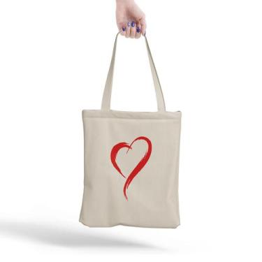 Imagem de Ecobag Coração Desenho Bolsa de Praia Feminina Grande Tecido Costura d