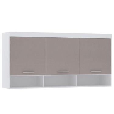 Imagem de Armário Aéreo Maleiro Modulado 165cm 3 Portas Alpes Luciane Móveis Branco Pf Com Cinammon Pf