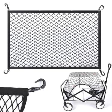 Imagem de Rede de carga para vagão dobrável dobrável, carrinho de praia, rede de cobertura de carrinho de jardim - Rede elástica de nylon resistente com 4 ganchos - Acessórios de vagão ao ar livre (101 x 61 cm,