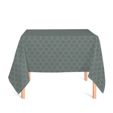 Imagem de Toalha de Mesa Quadrada em Tecido Jacquard Azul e Dourado Geométrico T