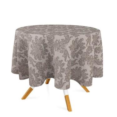 Imagem de Toalha de Mesa Redonda em Tecido Jacquard Marrom Acinzentado e Bege Me