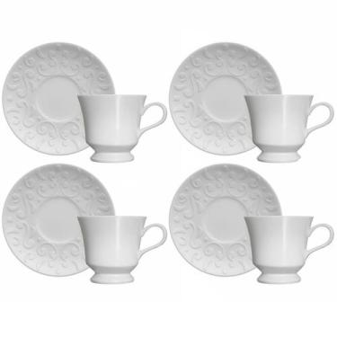 Imagem de Conjunto 4 Xícaras de Café com Pires 190ml Porcelana em Relevo Tassel 